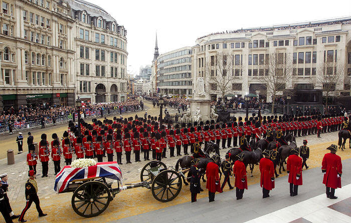 Похороны экс-премьер министра Великобритании Маргарет Тэтчер, Лондон, 17 апреля 2013. Источник фото: AP Photo/Joel Ryan